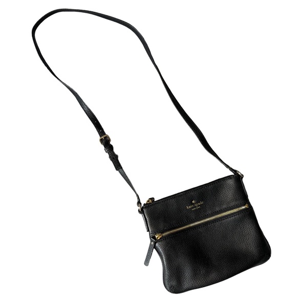 KATE SPADE BLACK “JACKSON” TOP ZIP PEBBLED LEATHER CROSSBODY BAG - Picture 3 of 11